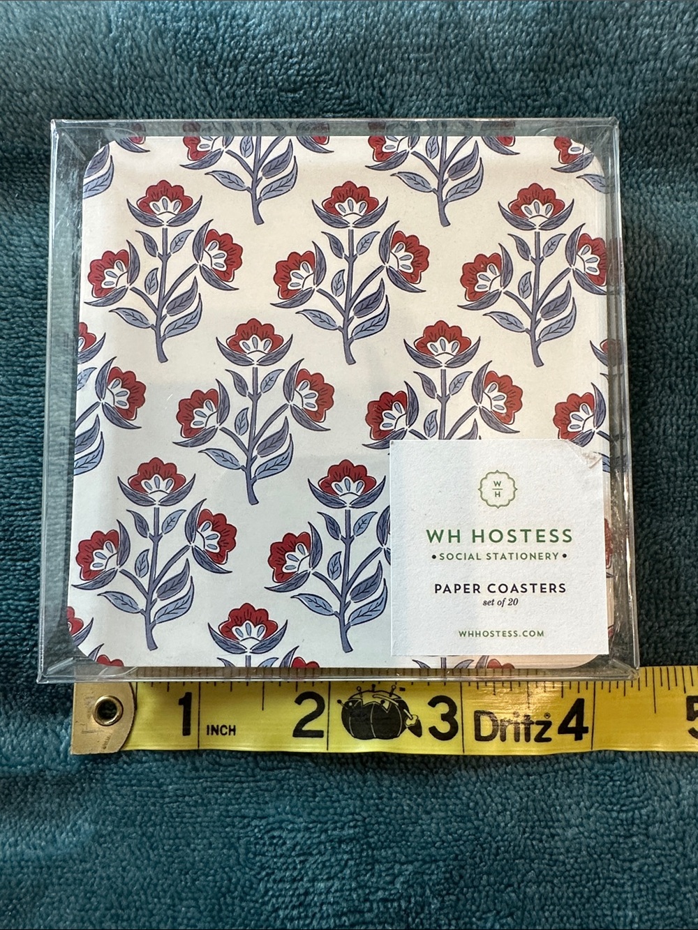 WH Hostess Red & Blue Floral Paper Coasters - Set of 20-NWT